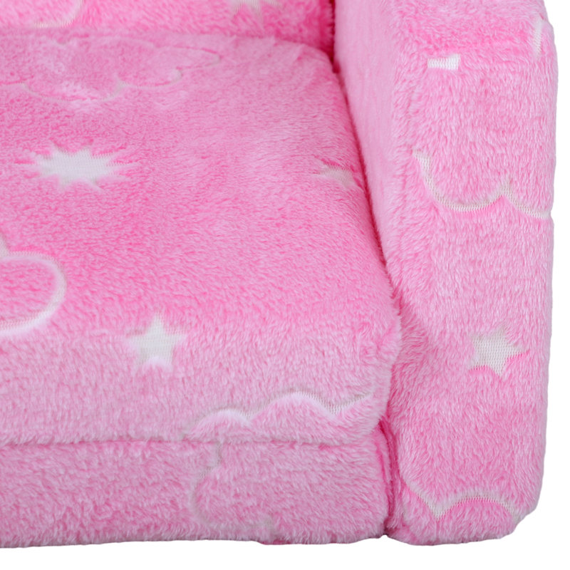 Qaba 2 in 1 Kids Sofa Chair, Toddler Couch with Glow in The Dark Cosmic Patten, Washable Cover, Fold Out Convertible Sofa to Lounger for Playroom Bedroom, Pink
