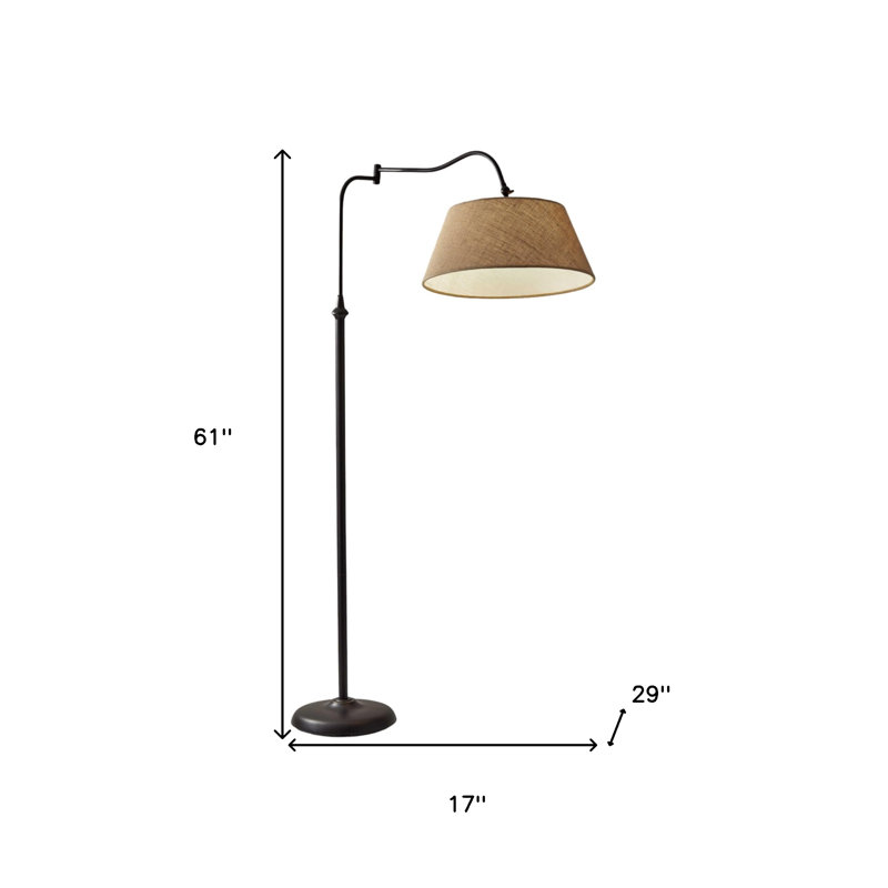 Lampe sur pied arquée en bronze avec abat-jour en tissu brun 61 po Bertram