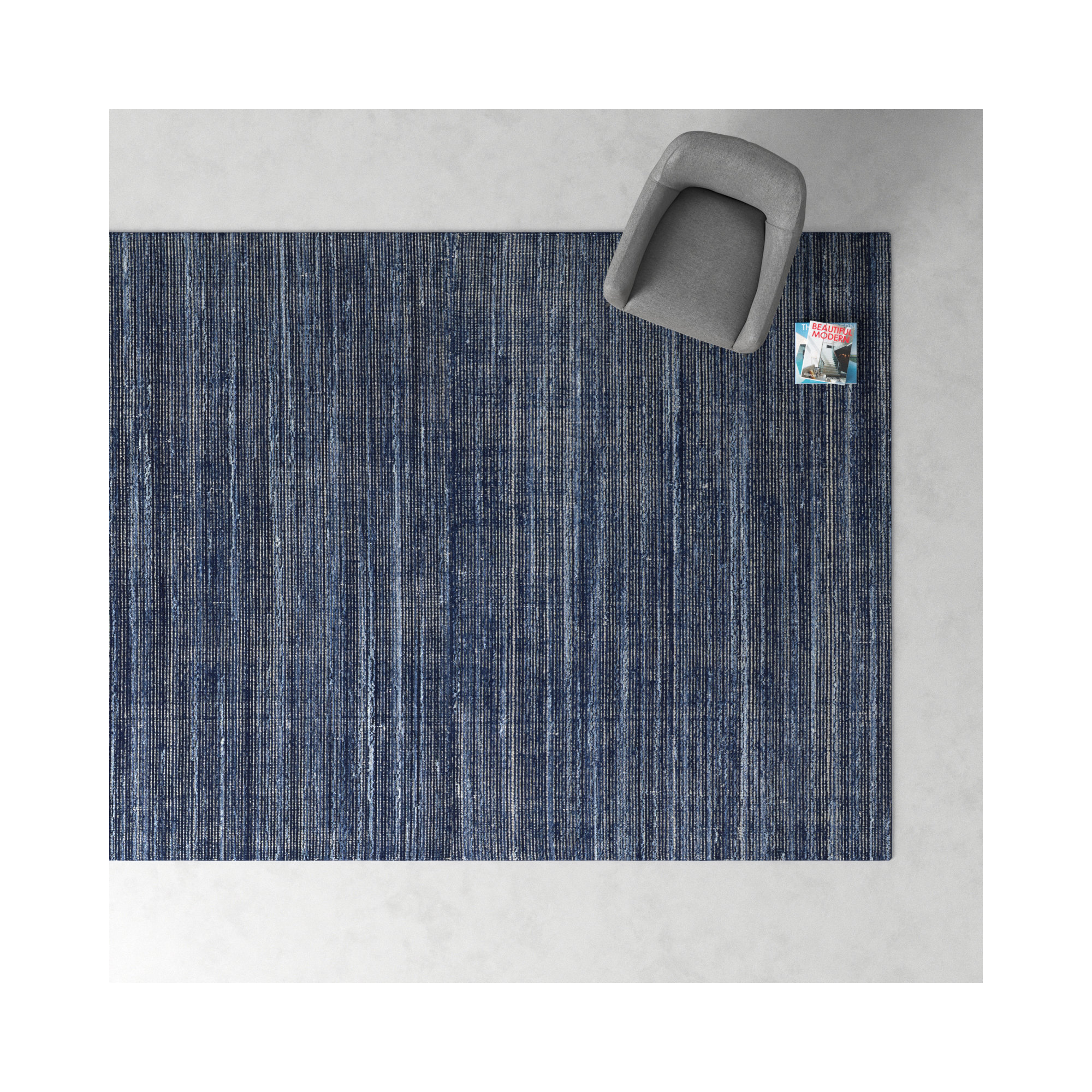 Caron Handmade Performance Navy Indoor/Outdoor Rug, Rectangle 9' x 12'