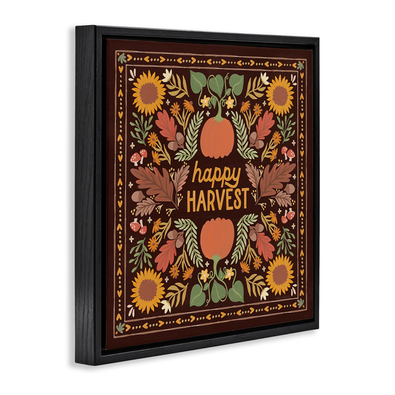 «Happy Harvest on Brown» par Laura Marshall, Cadre flottant noir de jais, H 18 po x l 18 po