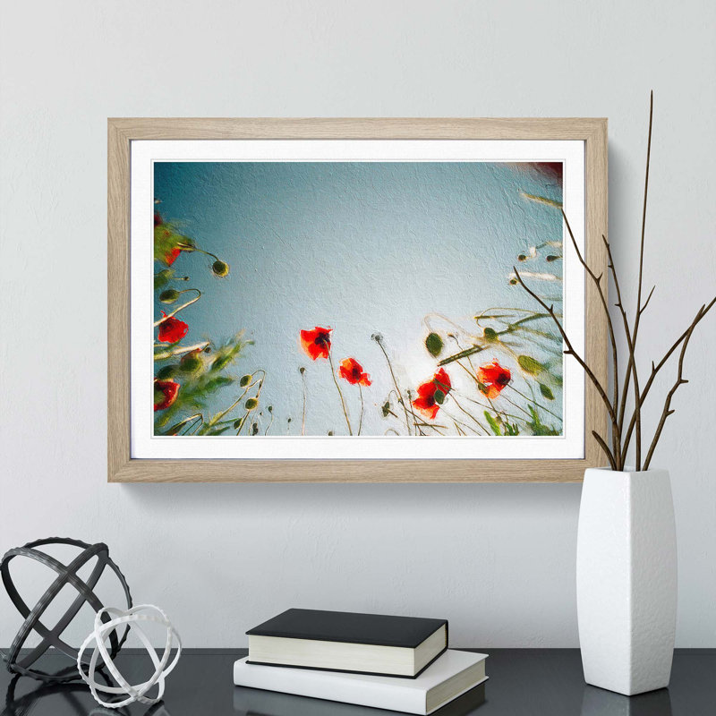 Poppy Flower View - Picture Frame Painting Print, Oak Framed, 48cm H x 65cm W x 2cm D