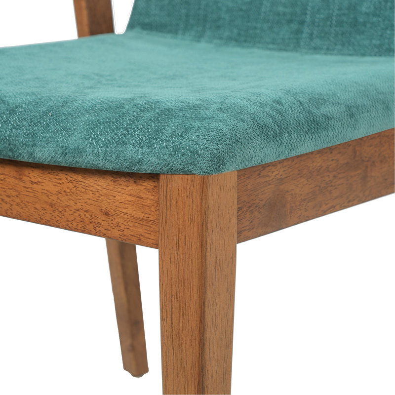 Ensemble de 2 chaises de salle à manger de style Mid-Century moderne avec accoudoirs rembourrés en tissu vert avec structure en bois d'hévéa couleur noyer, capacité de 250 lb pour la cuisine et la salle à manger