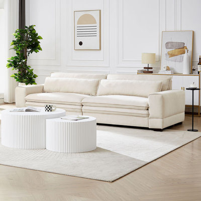 Mid-Century Sofa Couch Modern Upholstered Couch For Livingroom,Bedroom, Apartment, Home Office Beige