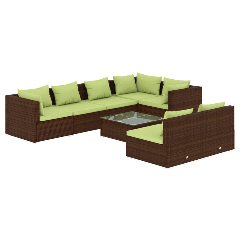 Ensemble de conversation modulaire 9 pièces, 3x coin + 4 x milieu + table, Brun et rouge cannelle