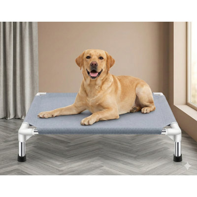 Elevated Cooling Dog Bed, Raised Outdoor Design Suitable for Medium Dogs, Portable Pet Cot with Non-Slip Rubber Feet, Constructed from Double Layer Polyester Cotton