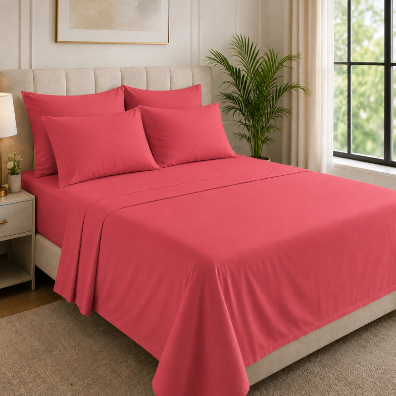 6-Piece Premium Deep Pockets Microfiber Sheet Set, California King, Salmon Pink