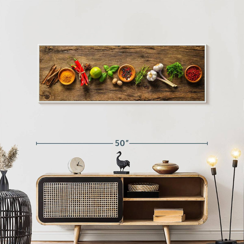 Épices et herbes savoureuses, Floating Frame White, 49 po x 17 po