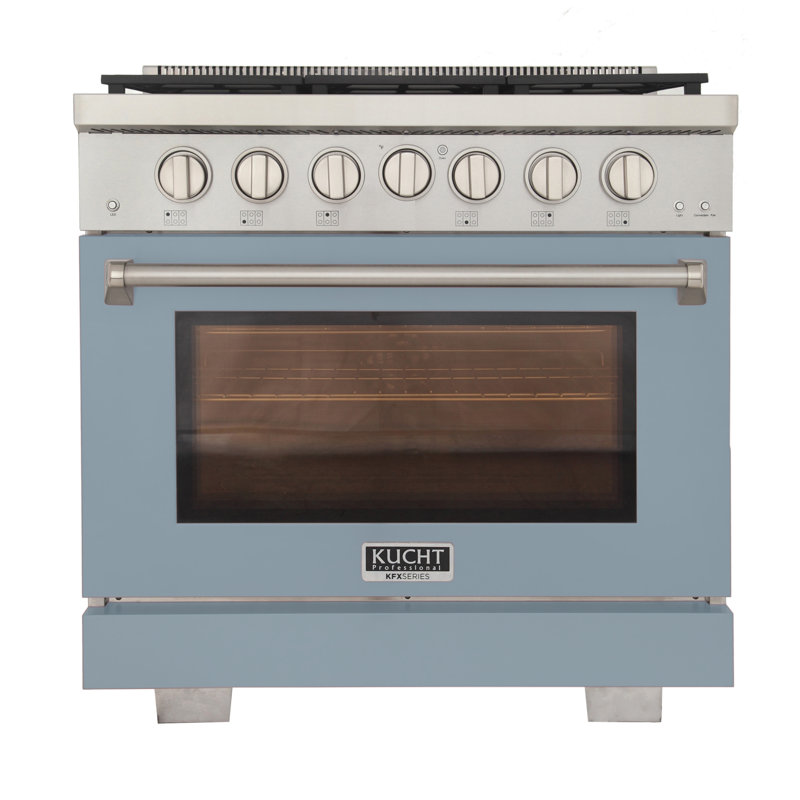 KUCHT Professional 36 po 5,2 pieds cubes Cuisinière au gaz naturel et four à convection en bleu clair avec brûleurs True Simmer