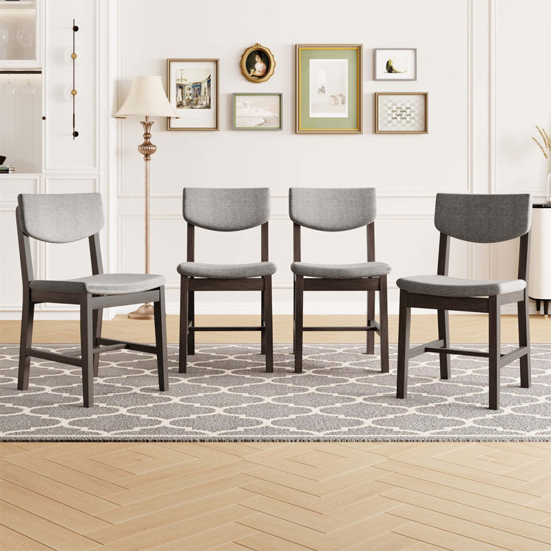 Ensemble de 4 chaises de salle à manger rustiques de style campagnard - Structure en bois massif avec coussin en tissu, chaise d'appoint rembourrée pour la cuisine, la salle à manger et le salon
