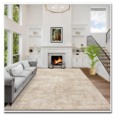 9X12 Washable Area Rug, Modern Abstract Soft Anti-Skid Thin Indoor Floor Carpet, Non-Shedding Rug For Living Room Bedroom Dining Room Farmhouse Nursery Home Office, Beige
