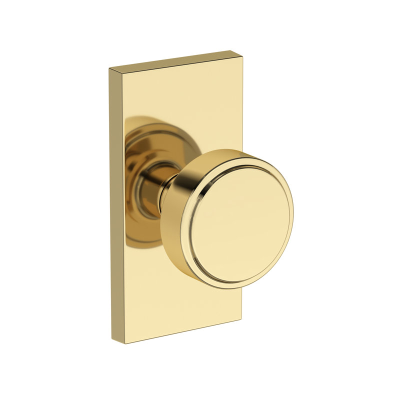 Vashon Passage Knob with Contemporary 5in Rose in Polished Chrome, Unlacquered Brass