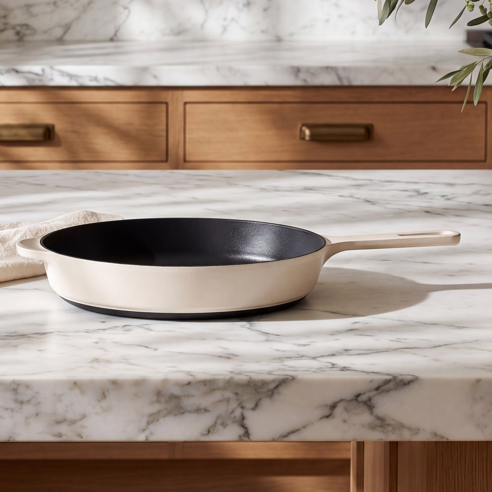 Caraway 11" Enameled Cast Iron Skillet, Cream