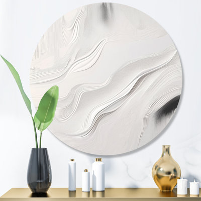 Blanc et gris ondulations de pierre V - art mural rond en marbre abstrait