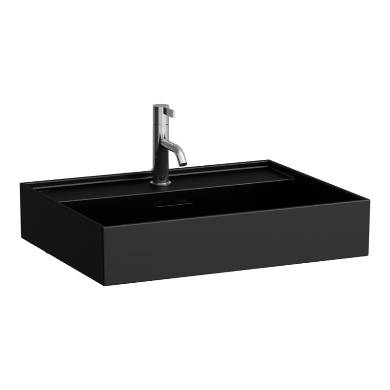 Countertop Washbasin, Ground Bottom, 4.75"H x 13.38"W x 17.69"D, 5.69" H x 18.13" W x 33.1" D, Matte Black, No Faucet Hole