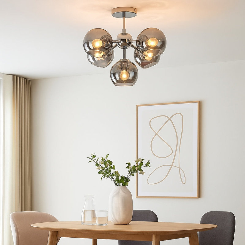 Glass Semi Flush Mount, 5 Lights, 37cm H x 51cm W x 51cm D