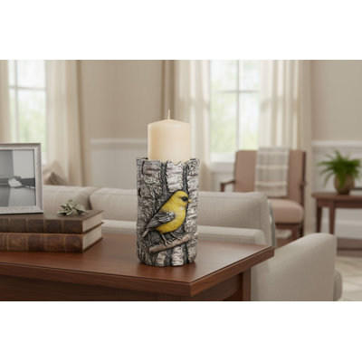 Yellow Finch Log Candle Holder
