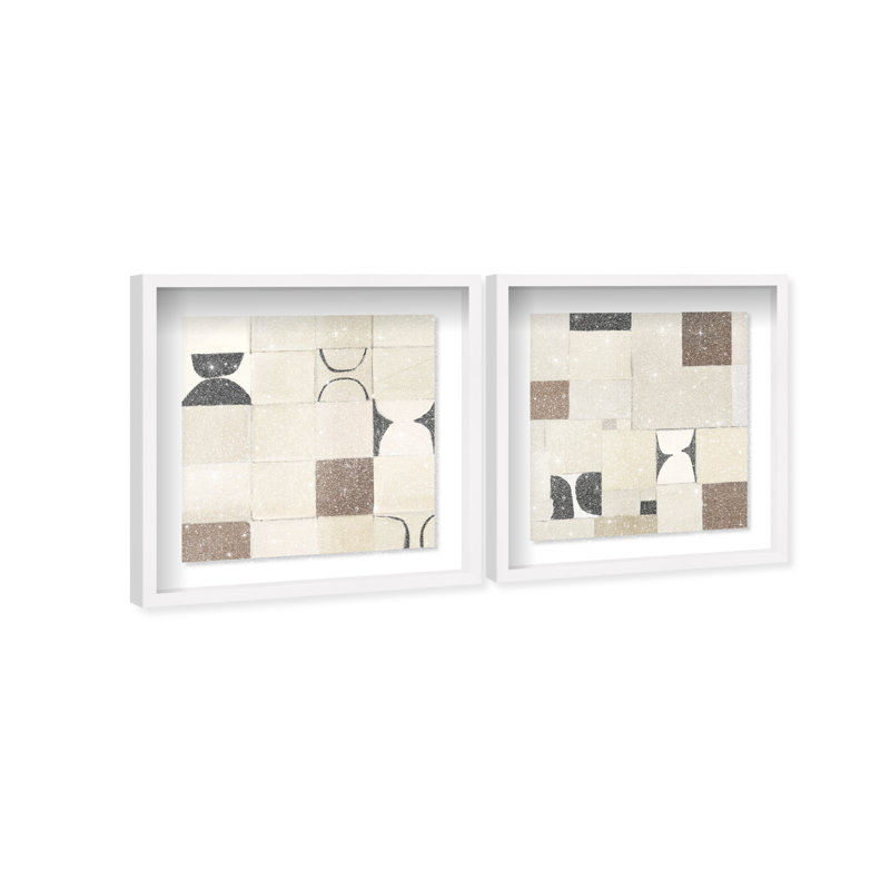 Boho Tiles Set Shadowbox Abstract Print by Oliver Gal, Black Frame, 12 x 12, 17.5" H x 17.5" W, White Shadowbox