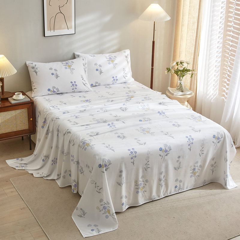 Zeta Boho Floral Printed Sheet Set, Queen Sheet Set with 2 Pillowcases, Violet