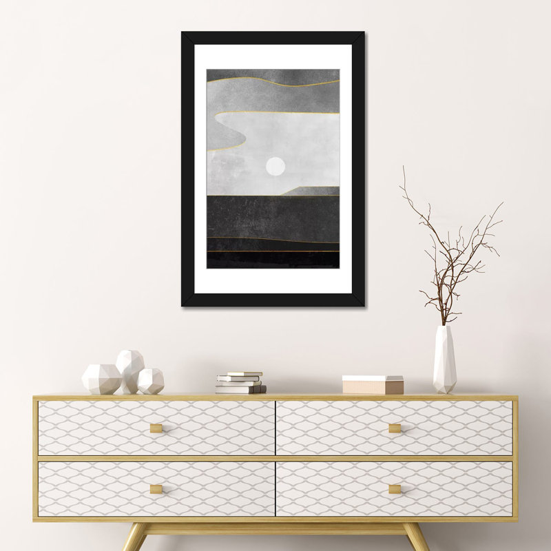 « minimal landscape vi », impression sur toile, Papier d'art encadré noir, Blanc, H 32 po x l 24 po x P 1 po