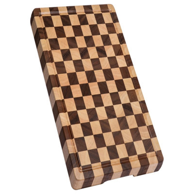 Grande planche à découper en bois d'acacia à carreaux avec rainures de jus