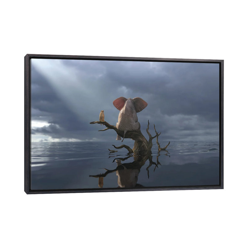 «Elephant and Dog Are Sitting on a Tree in Flood II» par Mike Kyiv - reproduction d'art, Pas de tapis