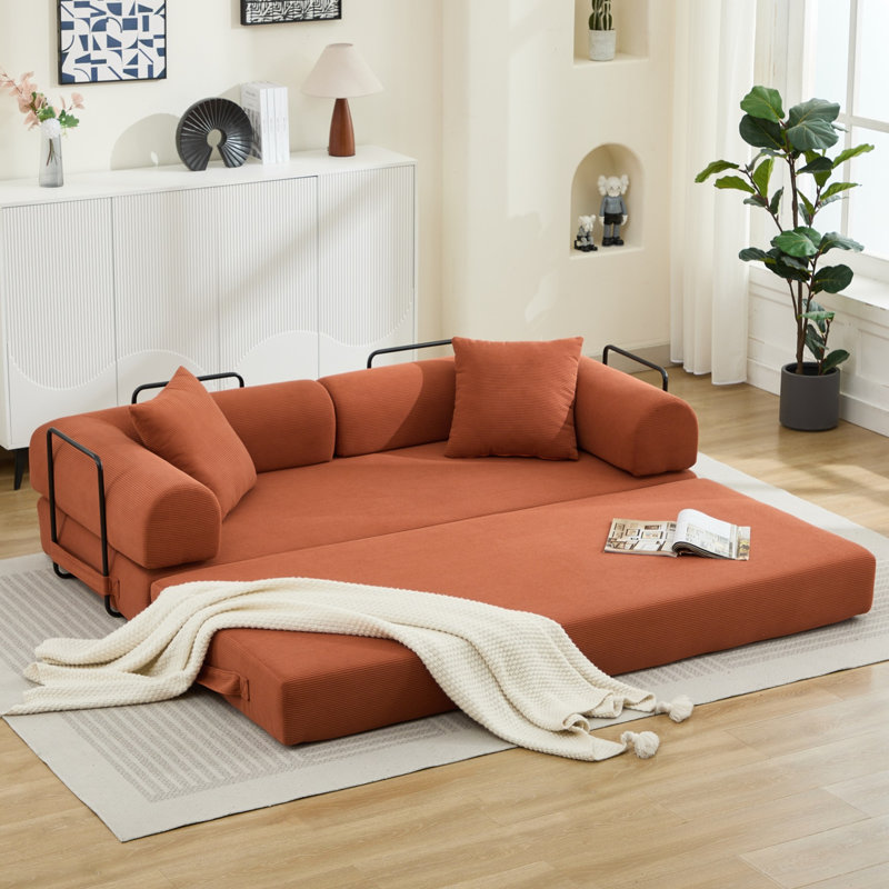 Canapé-lit pliant avec 2 coussins, Orange