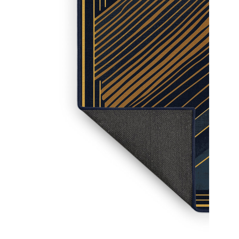 Tapis arc-en-ciel doux moelleux et moelleux de couleur tour de couleur Art déco - bleu marine, 7 x 10