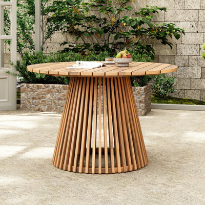 Table de salle à manger de patio en bois Finish 48,25 pouces pour l'élégance naturelle de la cour et de la pelouse, construction stable, assemblage rapide extérieur rond avec attrait rustique teinté, stabilité exceptionnelle, repas confortables