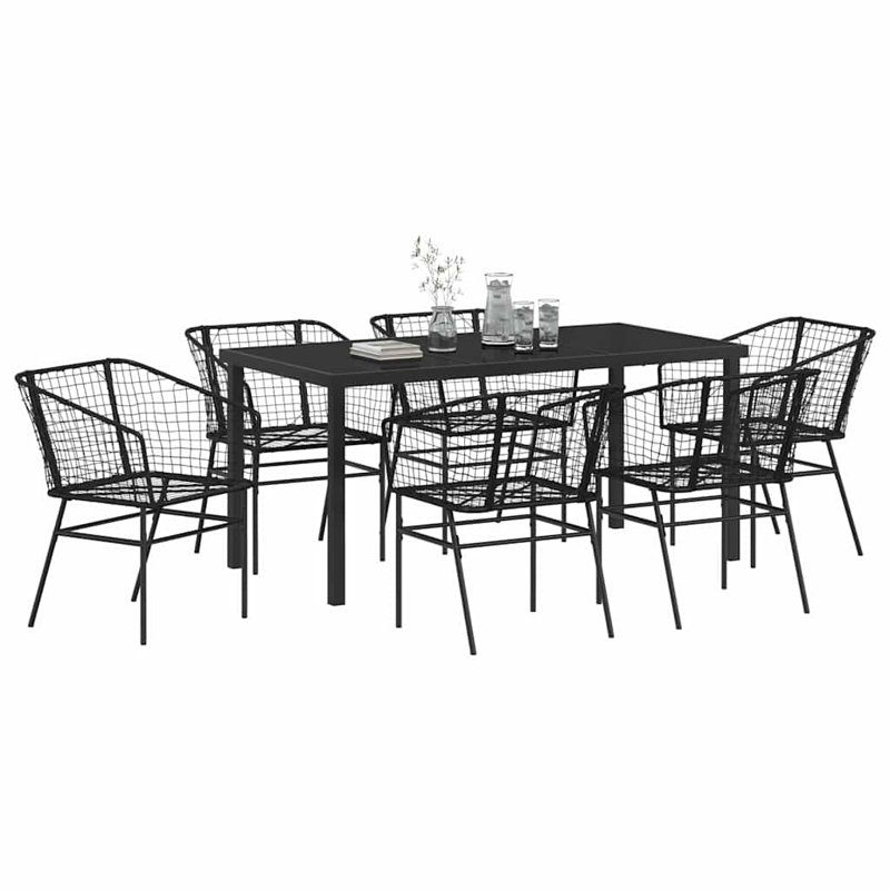 6 - Person Patio Dining Set with Rectangular Table, Black