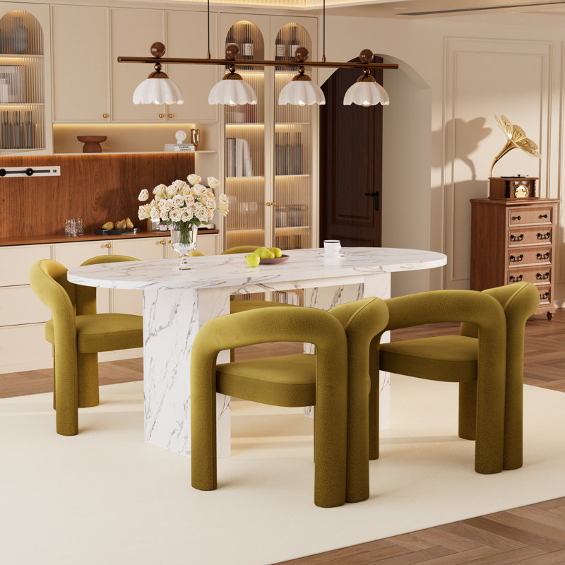 Ensemble de table de salle à manger 62,9 pouces, Blanc, 5 pièces: table, 4 chaises, Vert olive