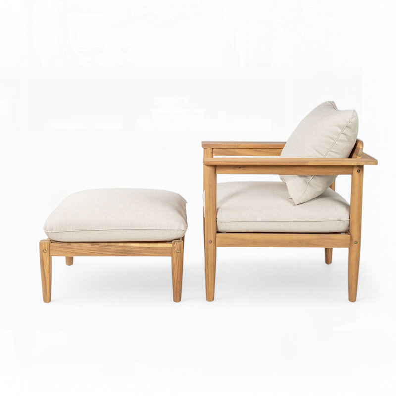 Chaise longue d'extérieur en bois d'acacia avec repose-pieds