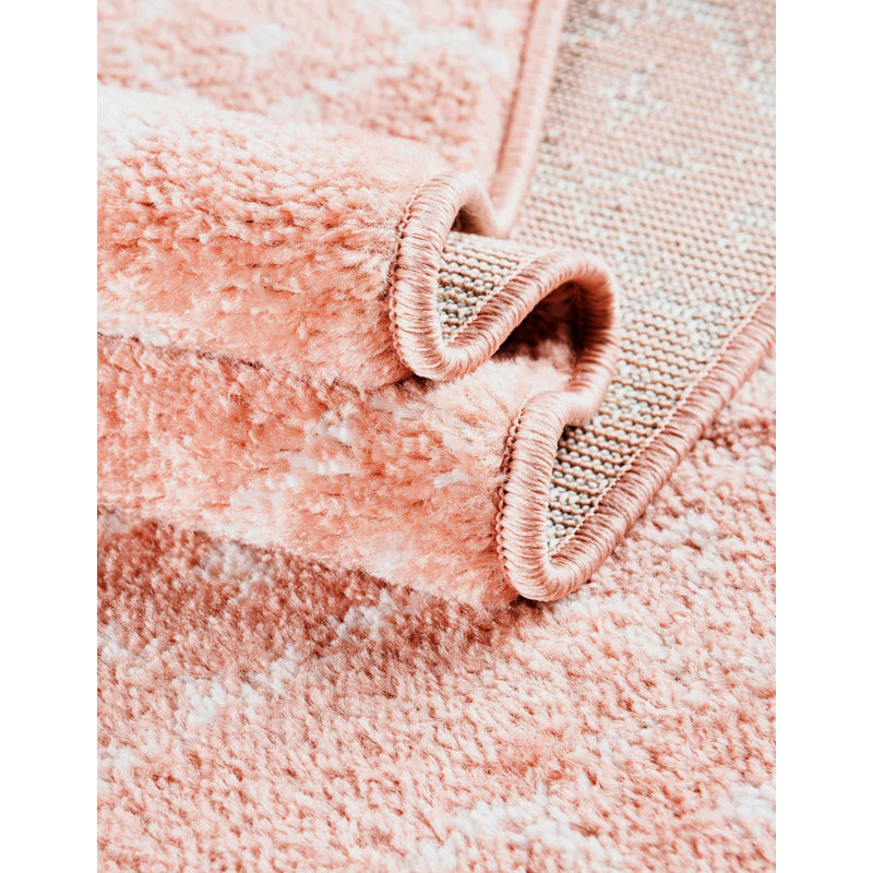 Tapis rose à motif géométrique, Carré 4 pi