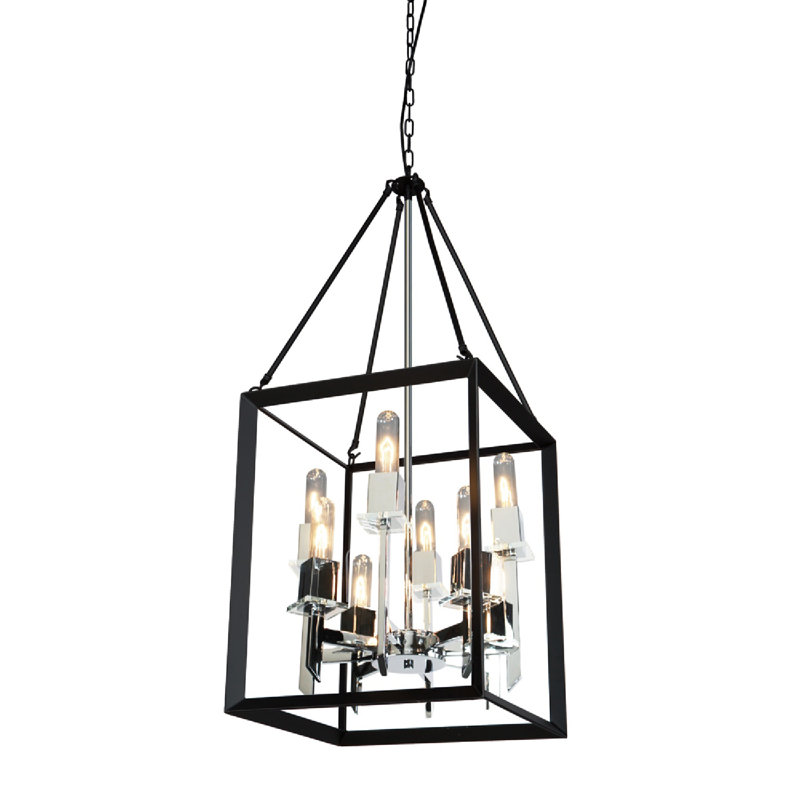 Lustre carré à 8 lumières Haught, H 33 po x l 20 po x P 20 po, Noir/chrome