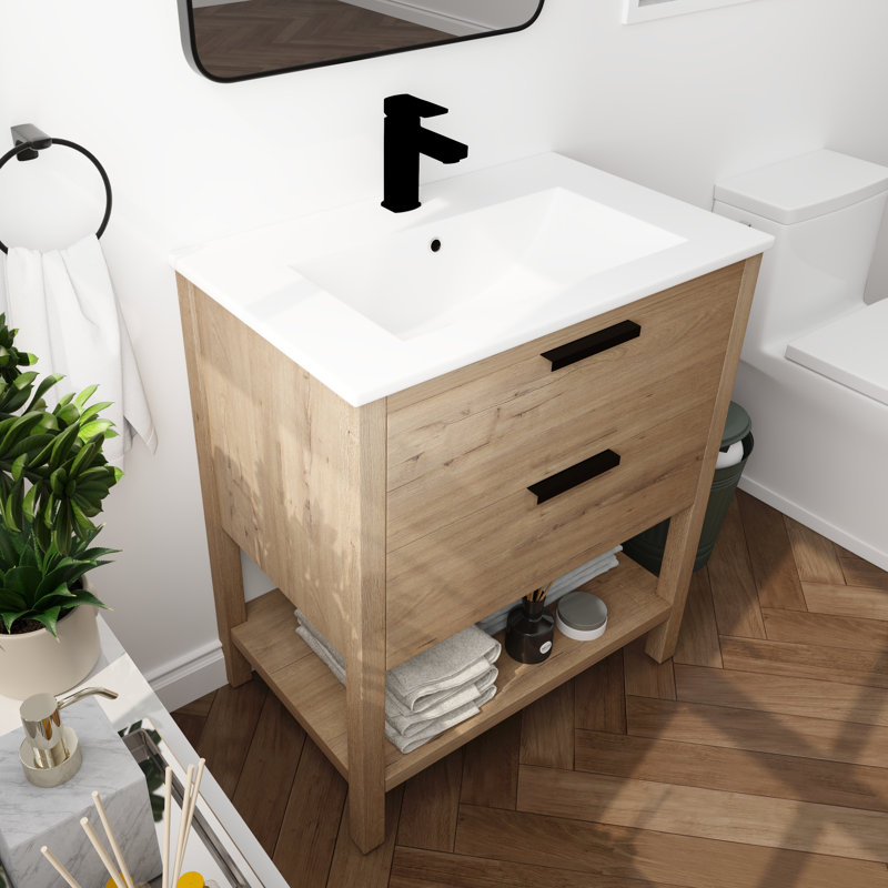 Ensemble de meuble-lavabo simple 30 po, Imitation de chêne / noir