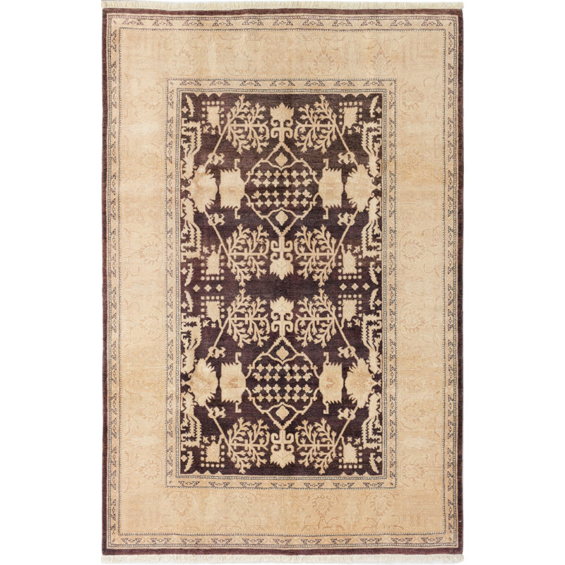 Tapis de zone en laine beige/brun 6 pi 1 po x 9 pi 4 po one-of-kind à la main noué la Kalyssa