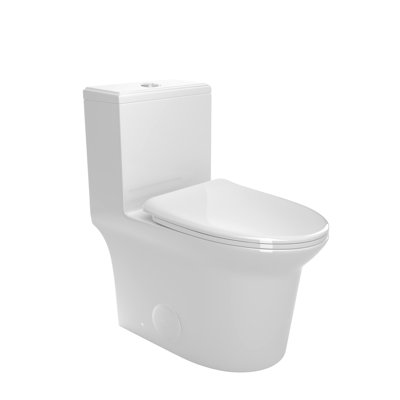 White Ceramic Toilet, 1.1/1.6 Flushing, 15.55 In Comfort Height, Soft Close Seat, And Elongated , White, By