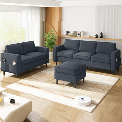 2 Piece Livingroom Sofa Set,“3+2â€Seater 78â€W Linen Fabric Sofa Couch with Flexible Storage Ottoman,Solid Wood Frame,For Apartment Bedroom Office by Balus