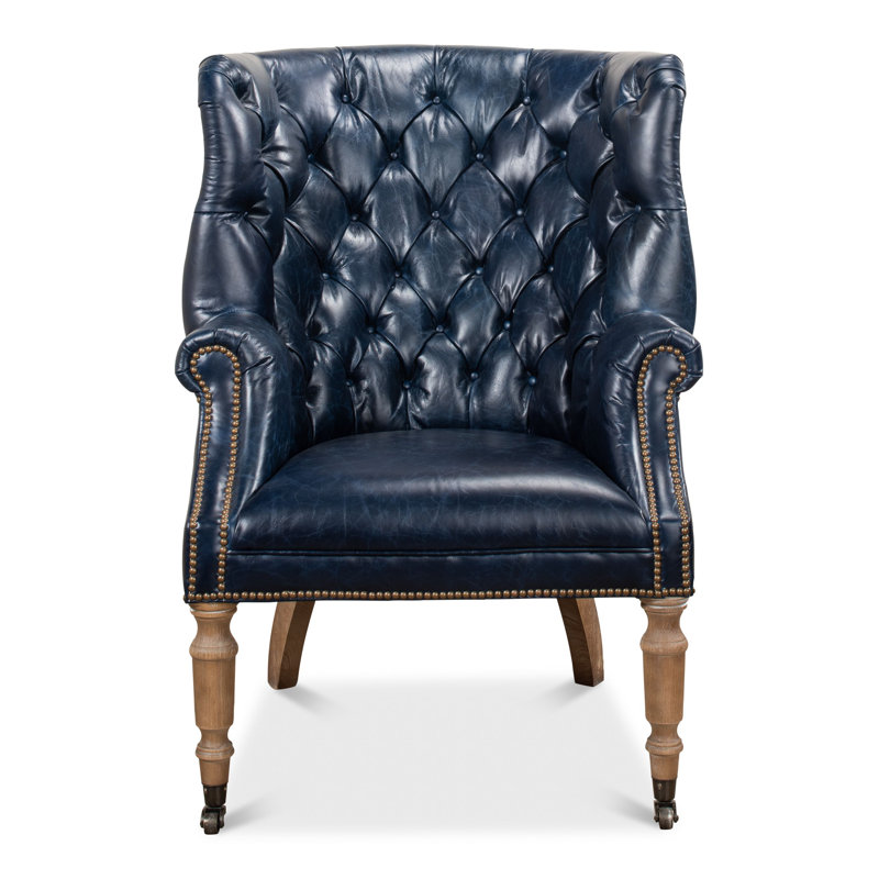 Morford Wingback Chair, Chateau Blue Genuine Leather