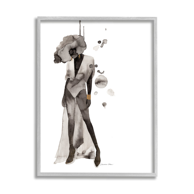Illustration abstraite de femme encadrée sur bois par Simone Elum, impression, H 20 po x l 16 po x P 1,5 po
