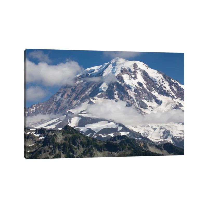 Clouds Over Snow Covered Mountain, Mount Rainier National Park, Washington State, USA 1 Piece Wrapped Canvas Wall Art