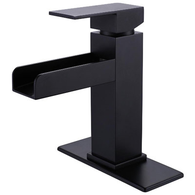7.08" Waterfall Bathroom Sink Faucet, Brass Vanity Single Handle One Hole Basin Modern with 6" Deck Plate