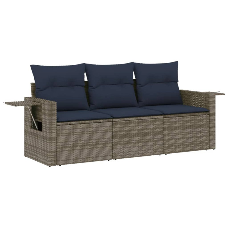 Ensemble de canapé de patio avec coussins 3 pièces Vidaxl, Coussin bleu / cadre gris