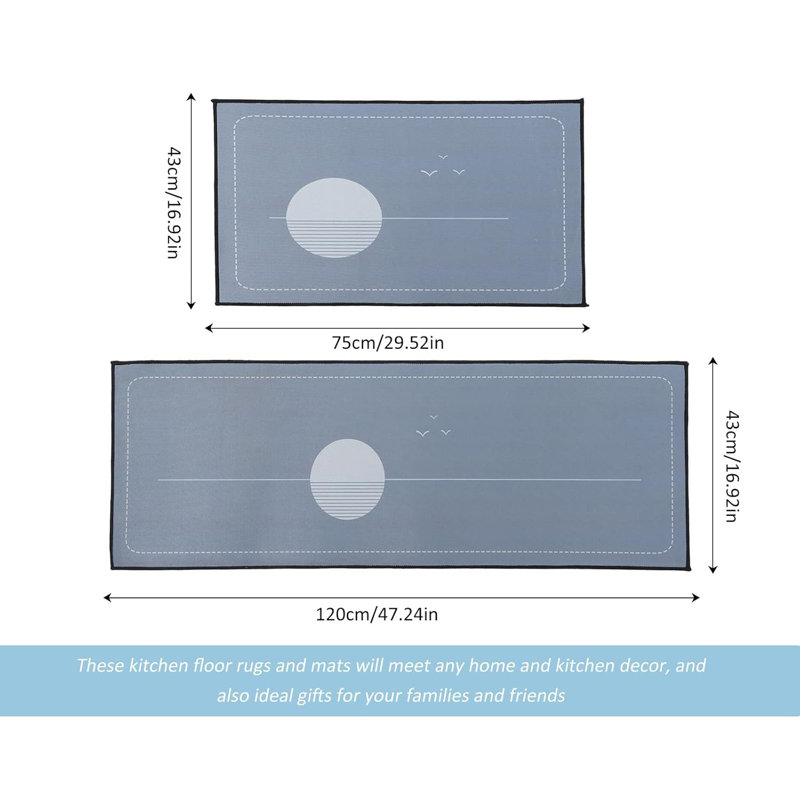 Striped Polyester Anti-Fatigue Non-Skid Kitchen Mat, Grey