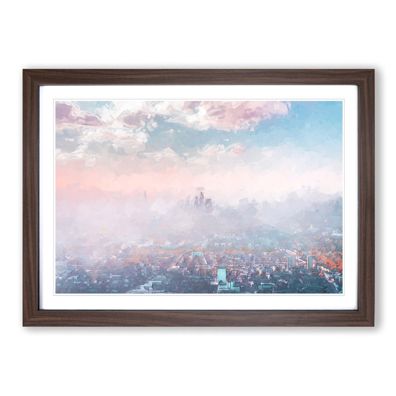 The London Skyline in the Summer in Abstract - Picture Frame Graphic Art Print on MDF, 27cm H x 36cm W x 2cm D, Walnut Framed