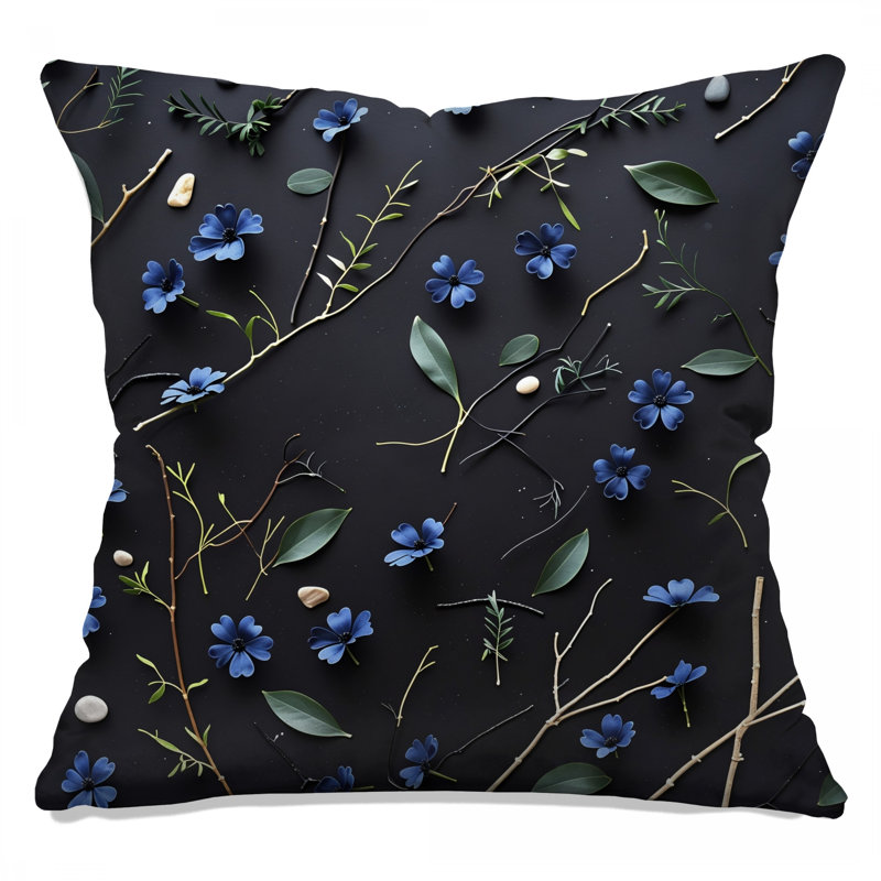 Coussin Blue Flowers, 14 X 14 pouces