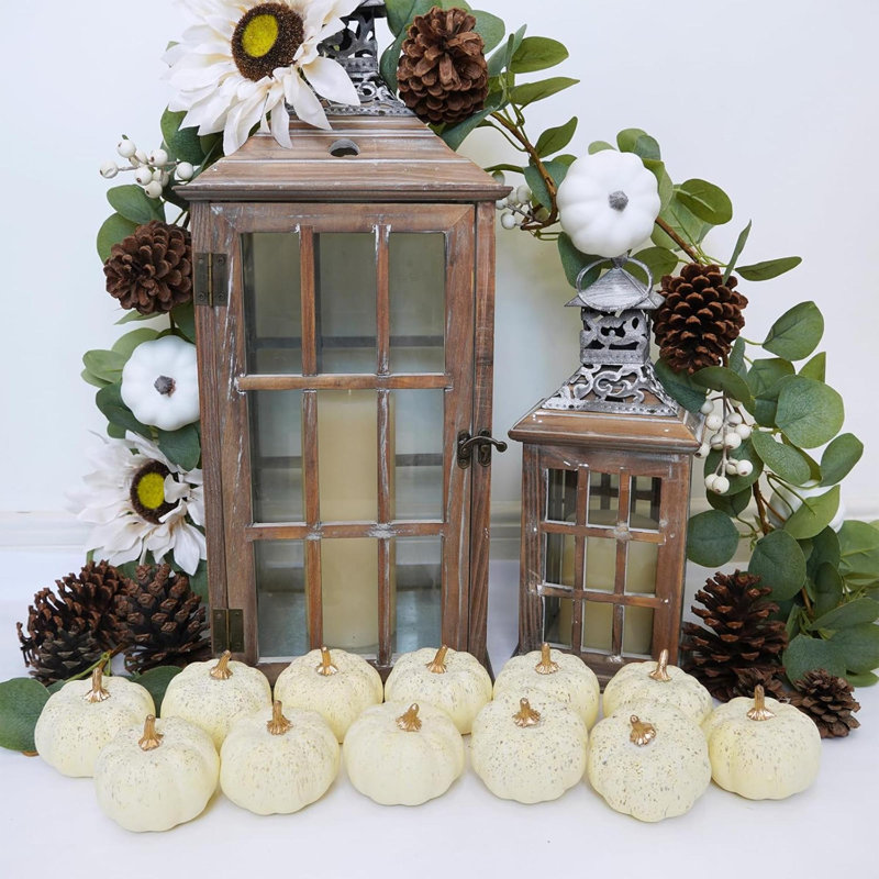 12 petites citrouilles artificielles 12 pièces, Crème
