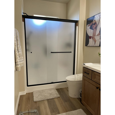 49"-54" W x 72" H Double Sliding Aluminum Framed Shower Door in Matte Black with 1/4" Frosted Tempered Glass