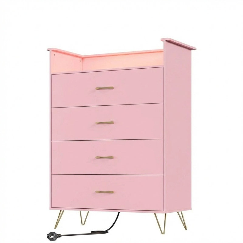 44 inch Pink 4-Drawer Tall Wooden Chest Large Storage Cabinet, Pink