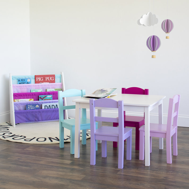 Ensemble de table de jeu / d'activité rectangulaire avec chaises pour enfant Aztlan, Blanc / rose / bleu / mauve