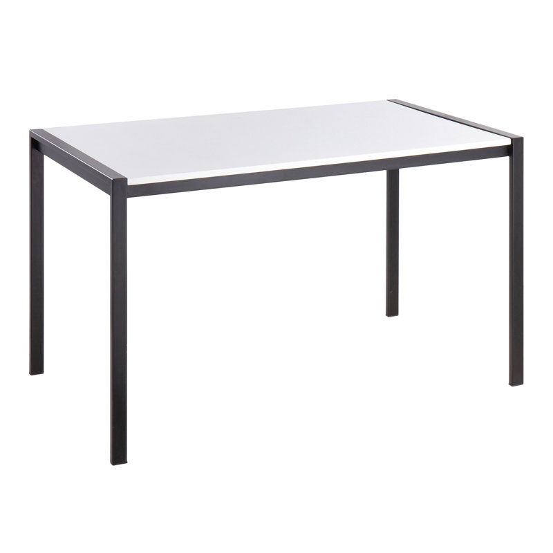 Table de salle à manger contemporaine en métal noir avec plateau en bois blanc